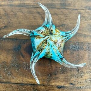 Murano Hand Blown Vintage Glass Art Brown Blue Figurine Paperweight Starfish